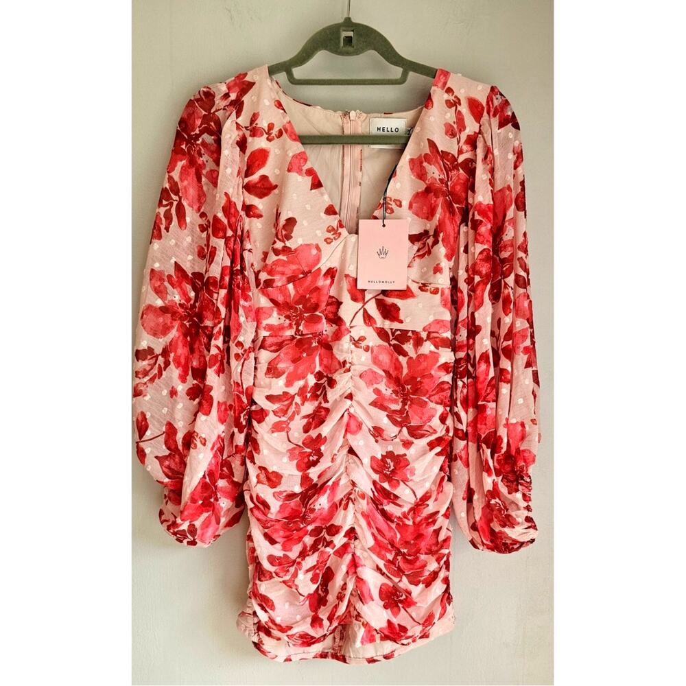 Hello Molly Mini Dress Like Bee To Honey Pink Red Dress Balloon sleeves US Sz 2 - Picture 3 of 11